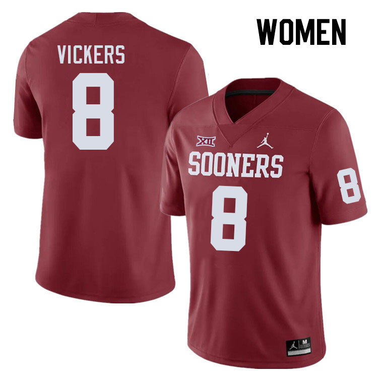 Women #8 Makari Vickers Oklahoma Sooners College Football Jerseys Stitched-Crimson